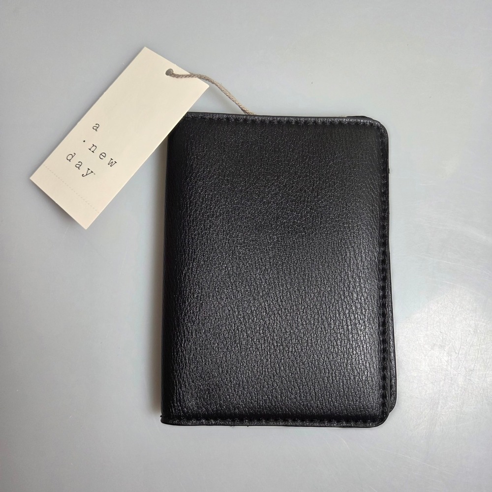 A New‎ Day Black Faux Leather Passport Cover Travel Wallet VT10417 NWT